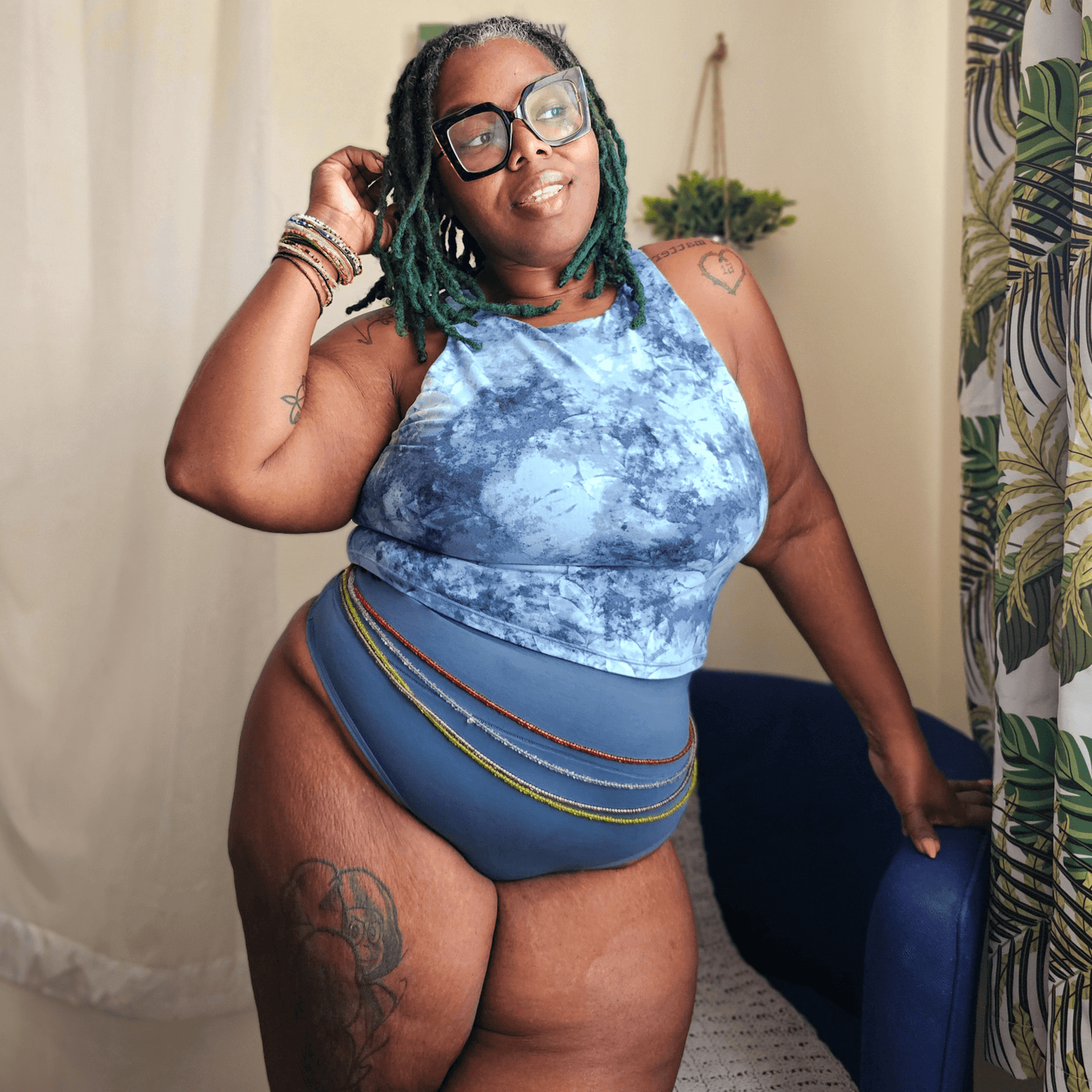 Organic Cotton Cheeky High Leg Knickers - Denim