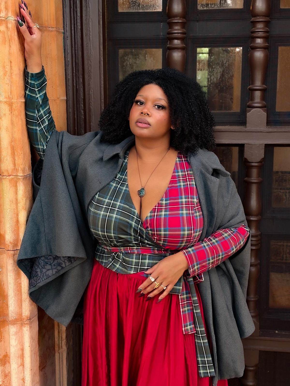 Jura Duo Plaid Wrap Top - Red / Green