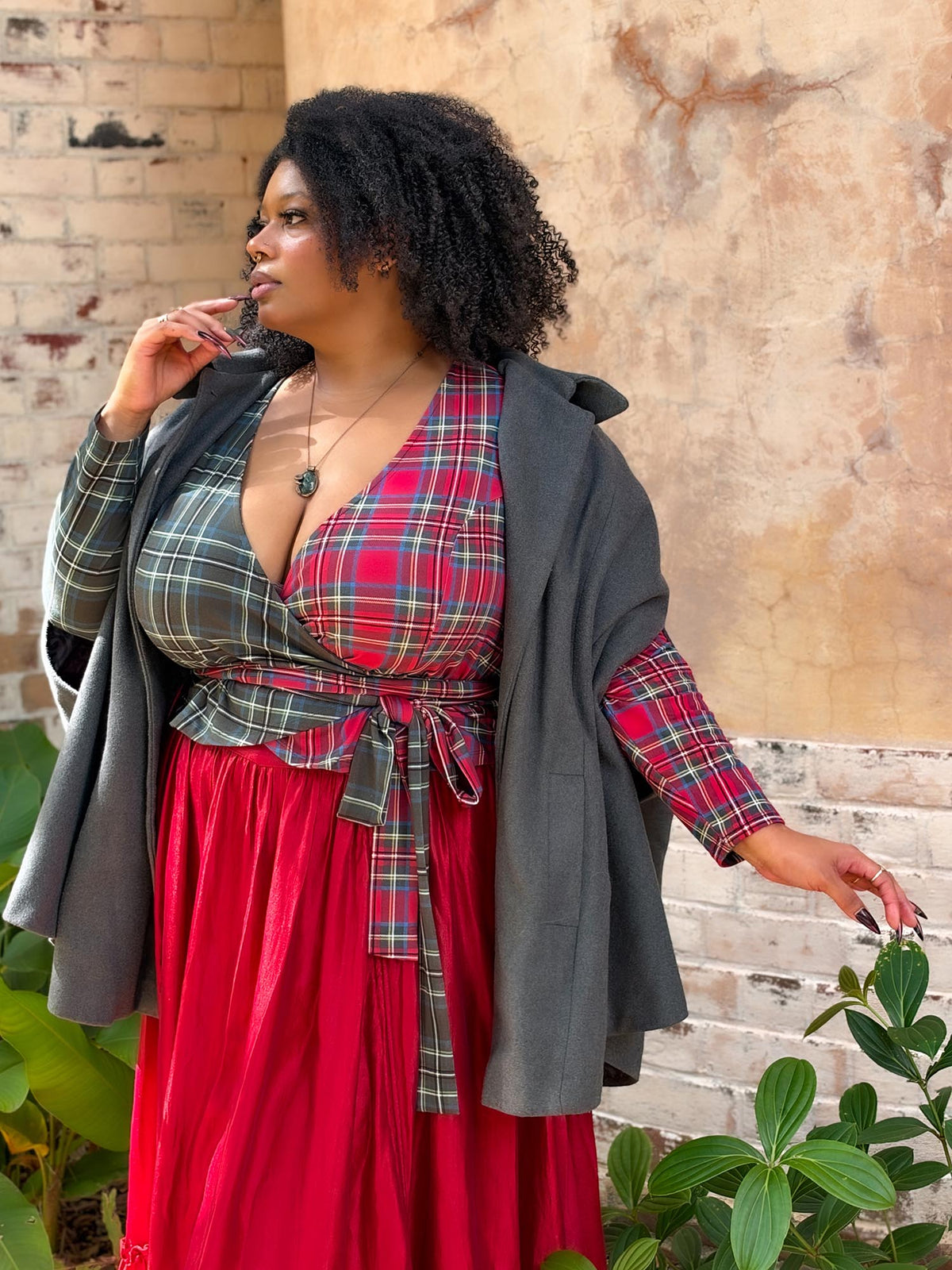 Jura Duo Plaid Wrap Top - Red / Green