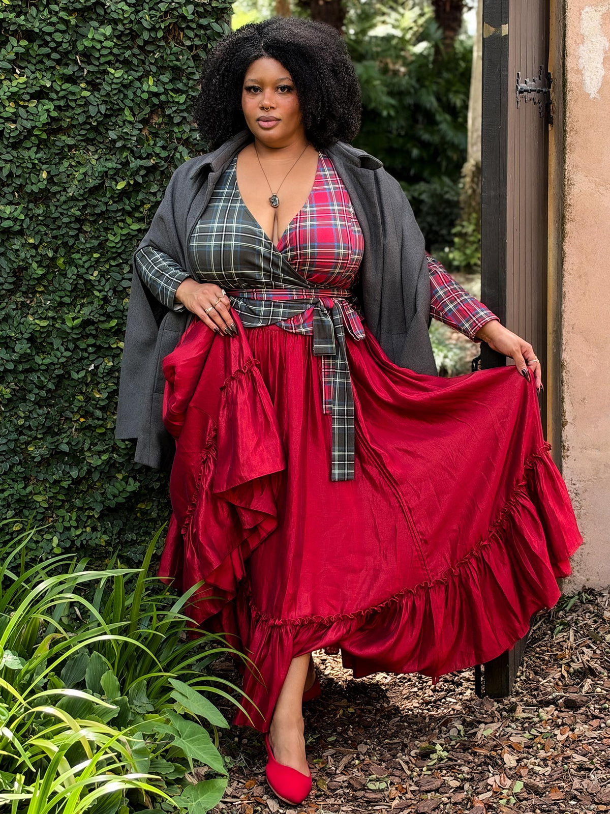 Jura Duo Plaid Wrap Top - Red / Green