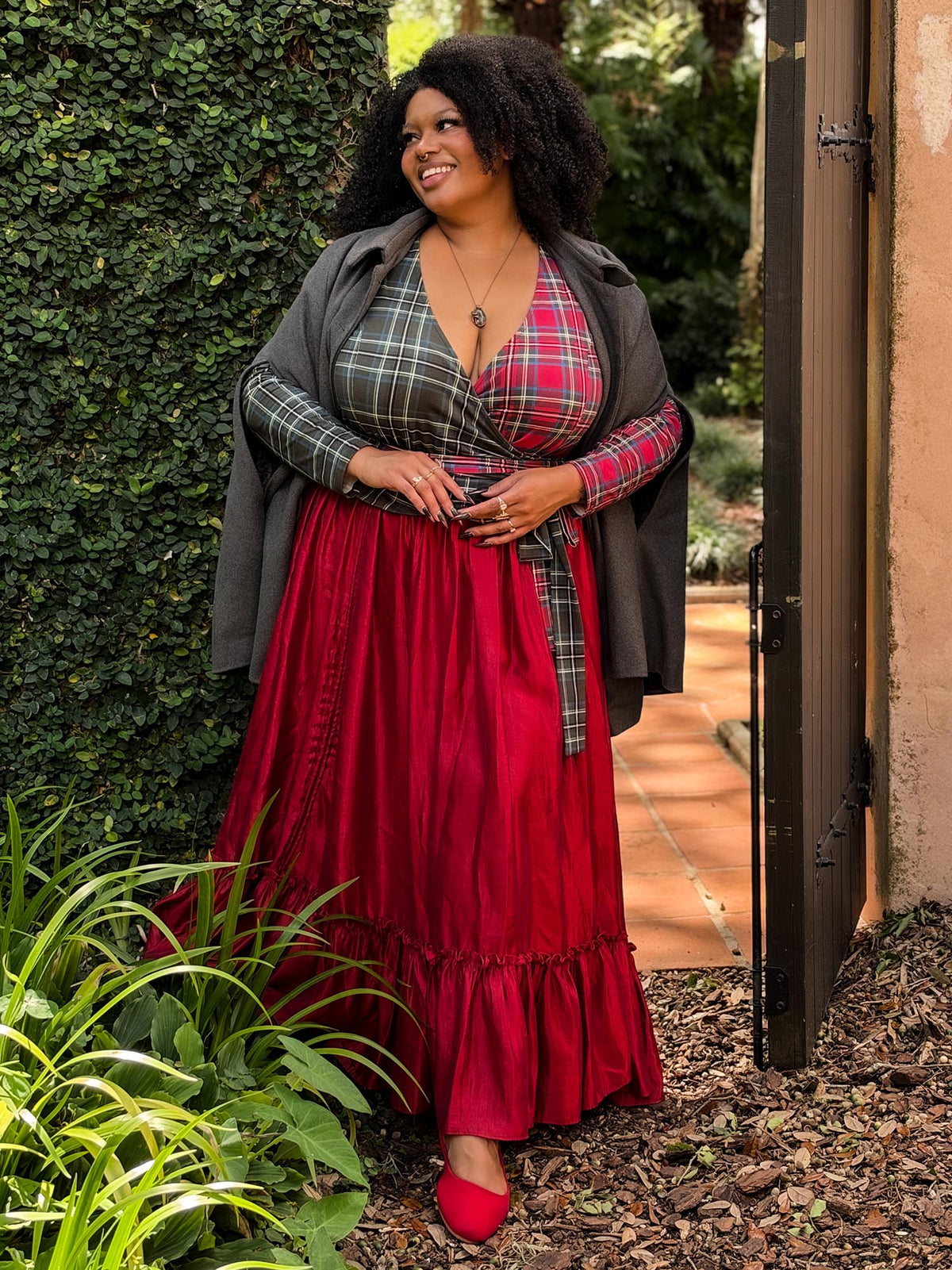 Jura Duo Plaid Wrap Top - Red / Green