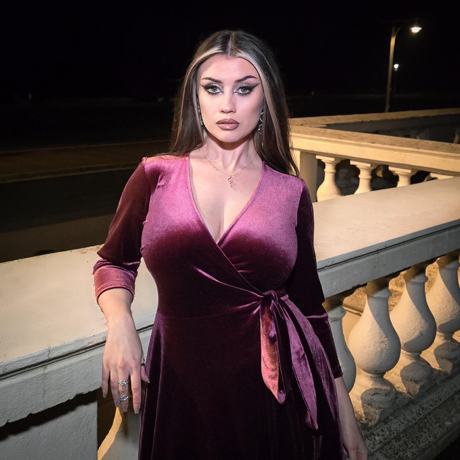 Velvet Wrap Dress - Cherry