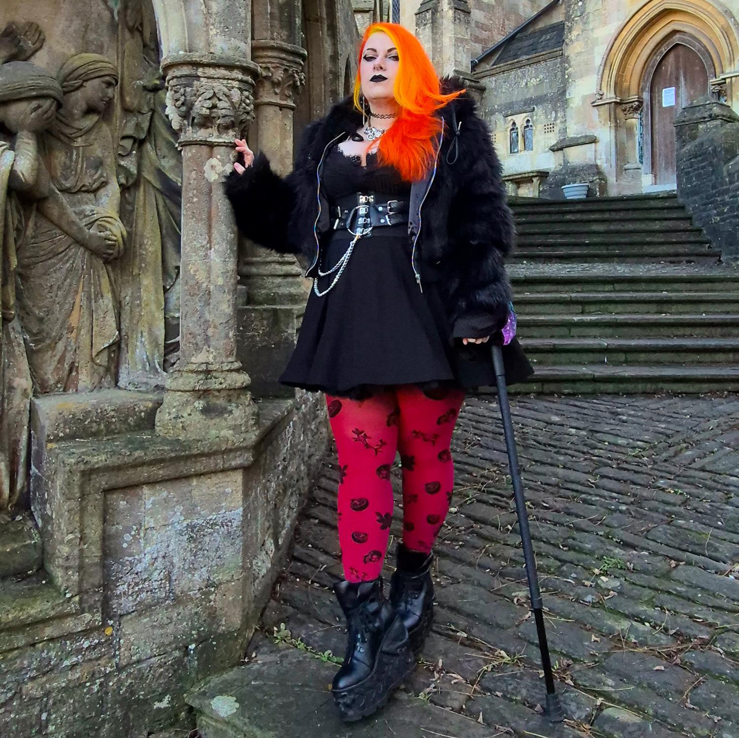 80 Denier Opaque Tights - Danu Skull Flower - Blood Red