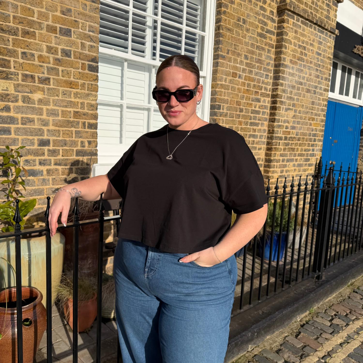 Organic Cotton PJ Boxy Tee - Plain Black