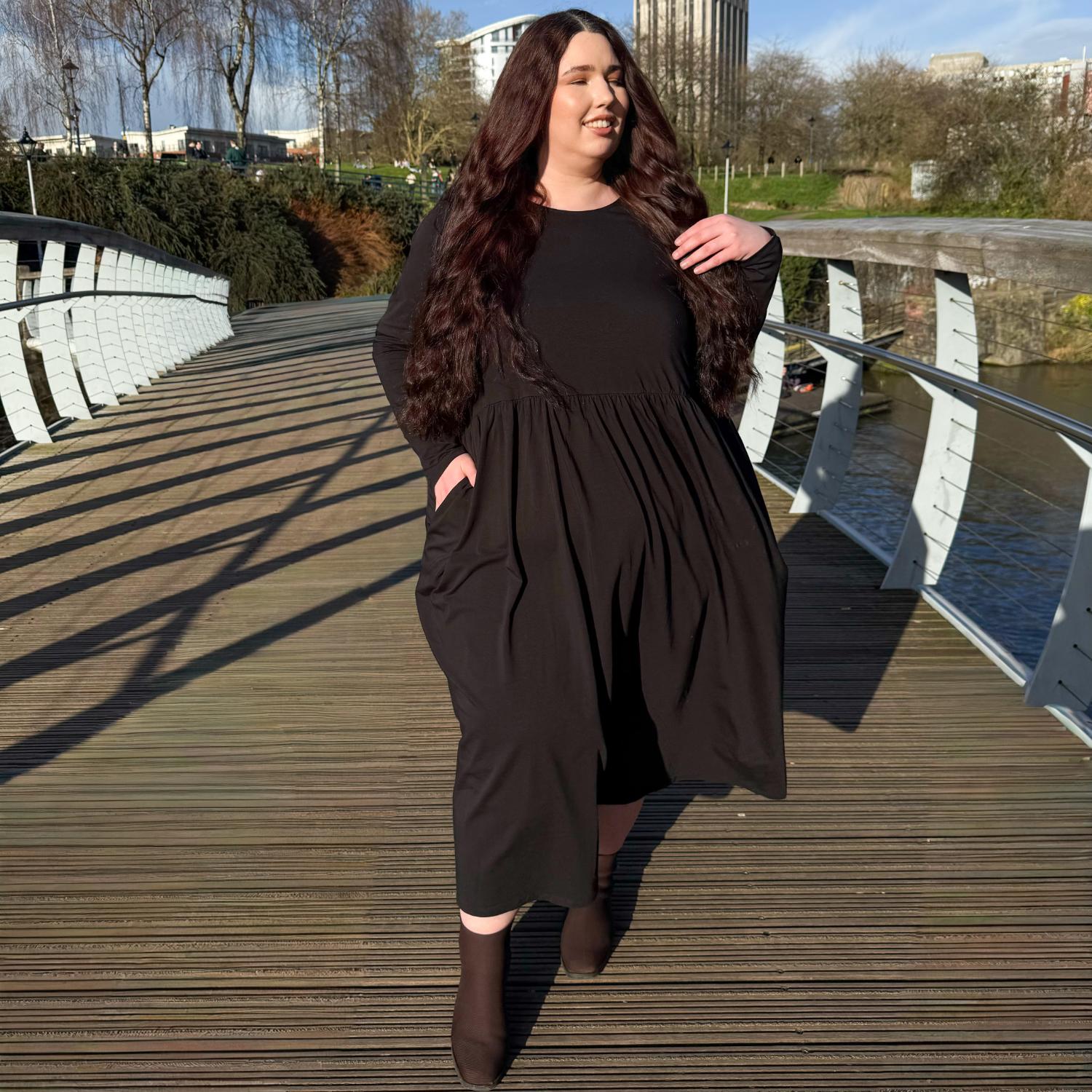 Organic Cotton Long Sleeve Maxi Dress - Black