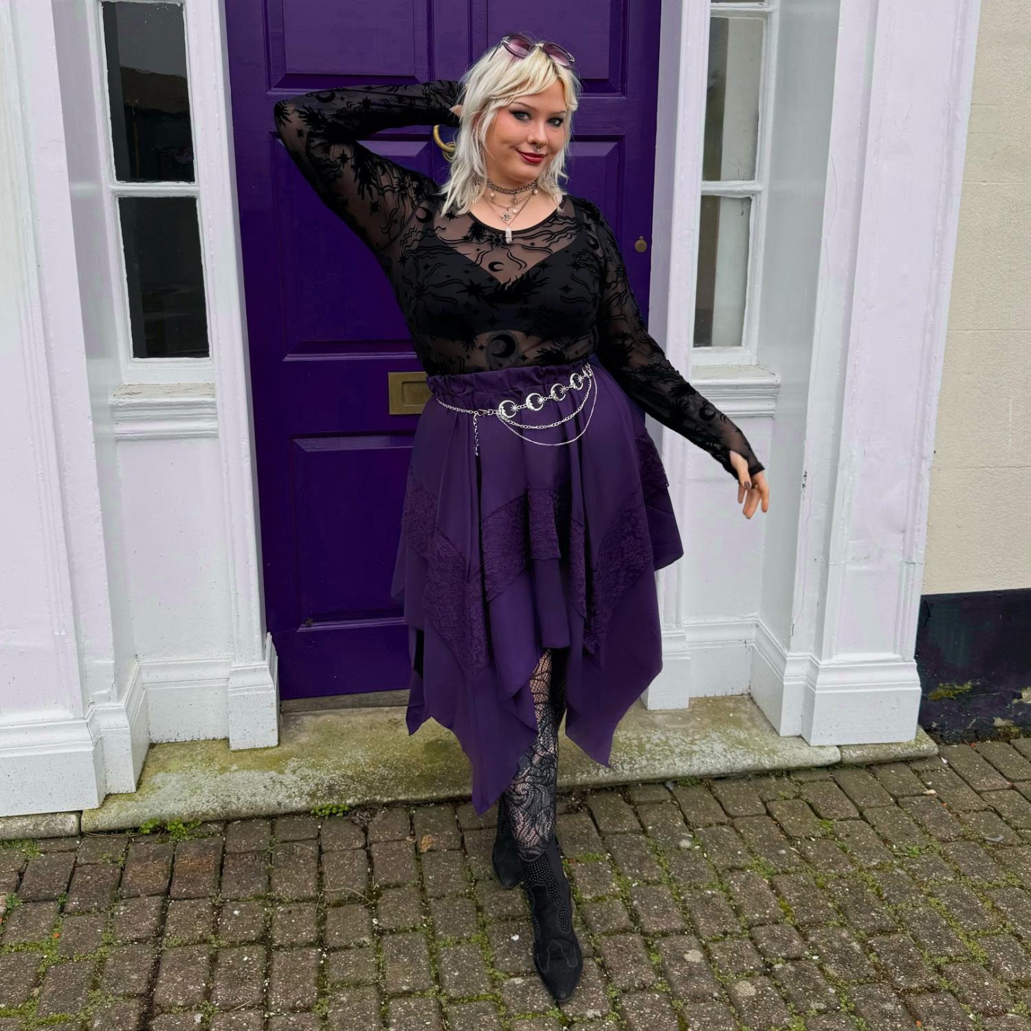 Celestial Flock Mesh Top - Black