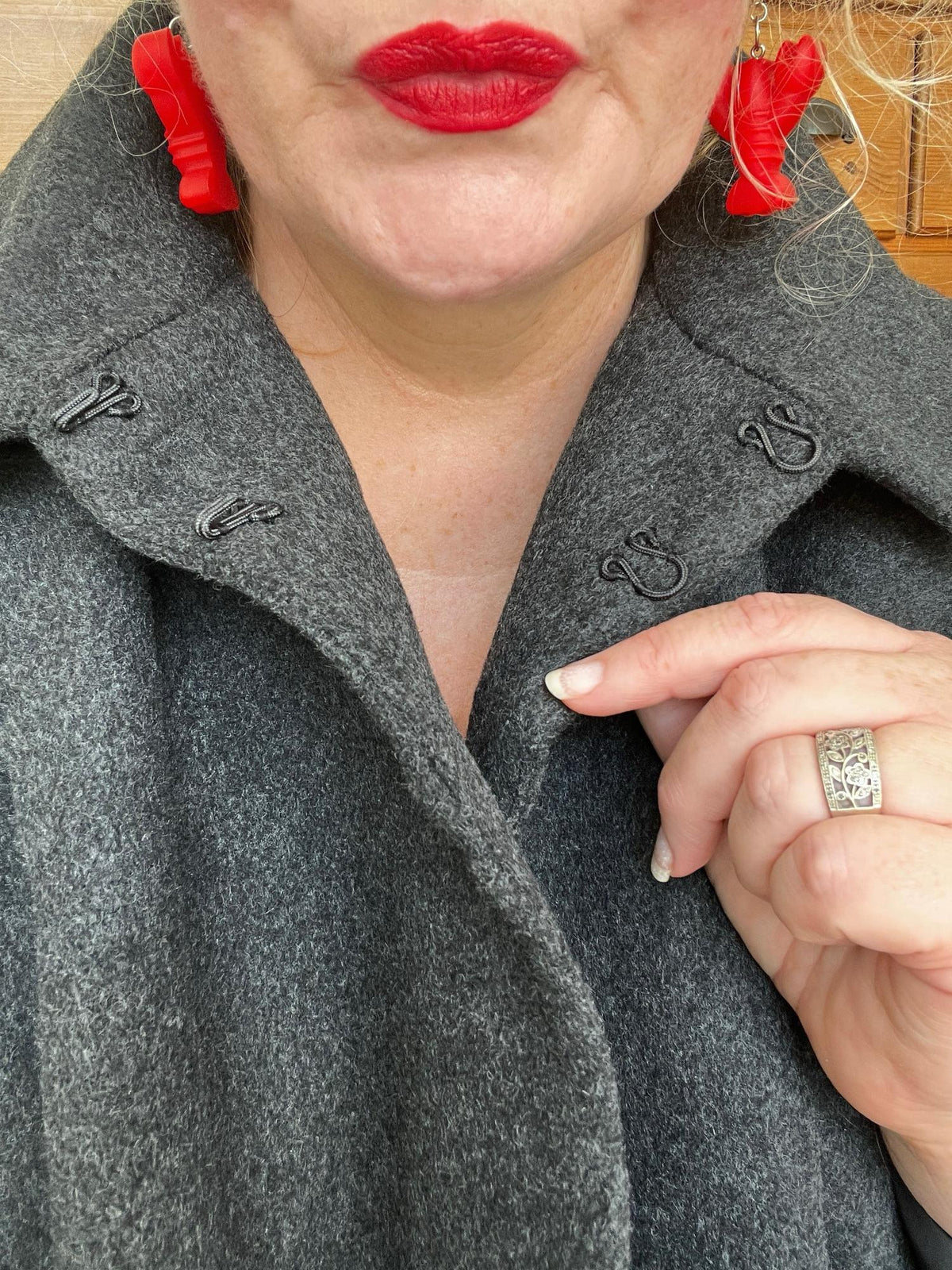 Wool Collared Cape - Charcoal