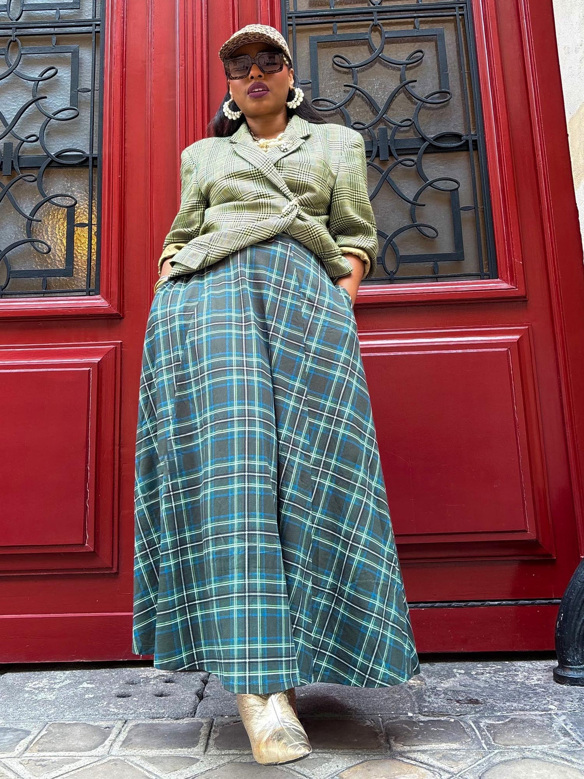 Islay Jersey Maxi A-Line Skirt - Green Tartan