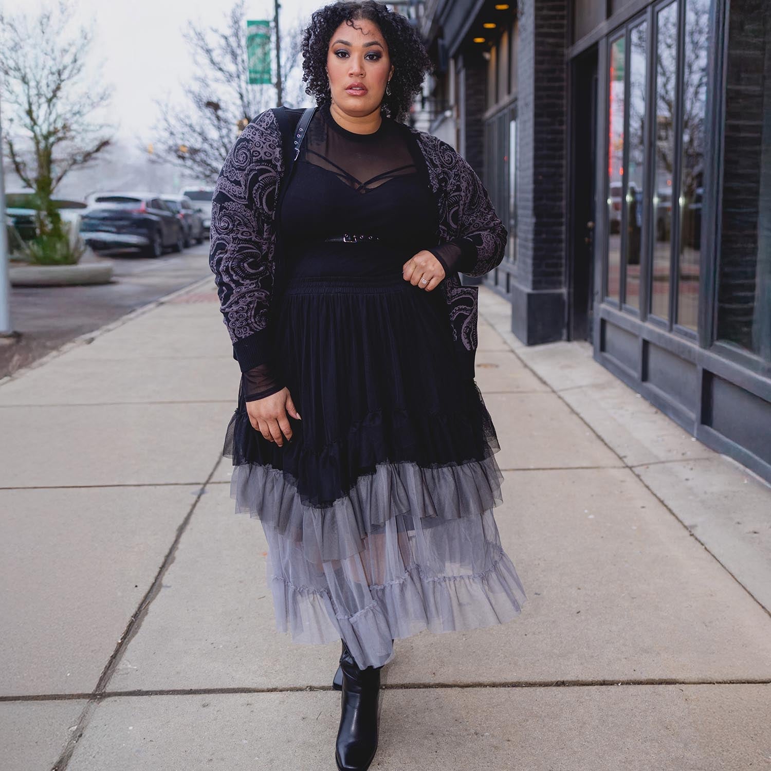 Mesh Maxi Skirt - Black Ombre