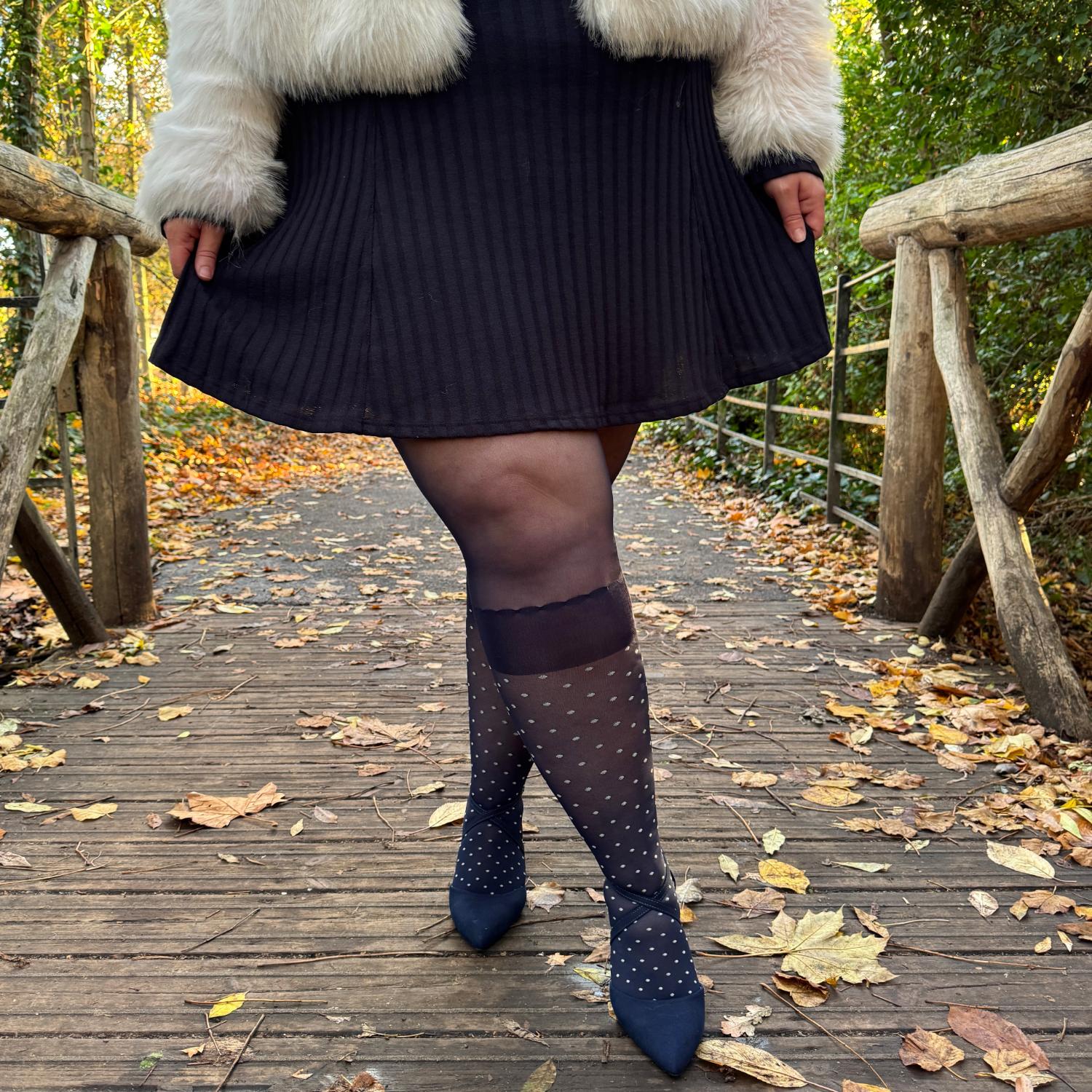 Seoul Chic Faux Sock Tights - Navy