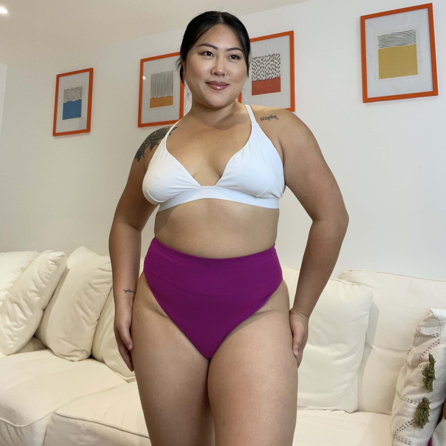 Organic Cotton Super High Leg Knickers - Figgy Pudding