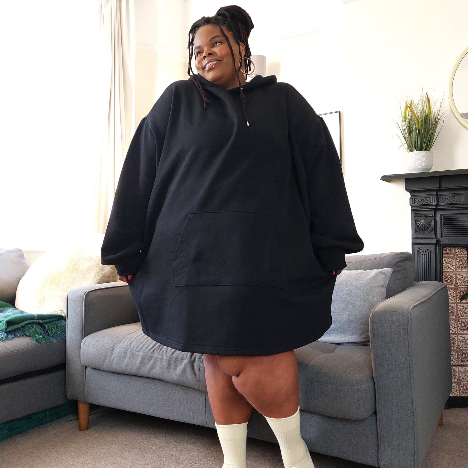 Organic Cotton Longline Hoodie - Black