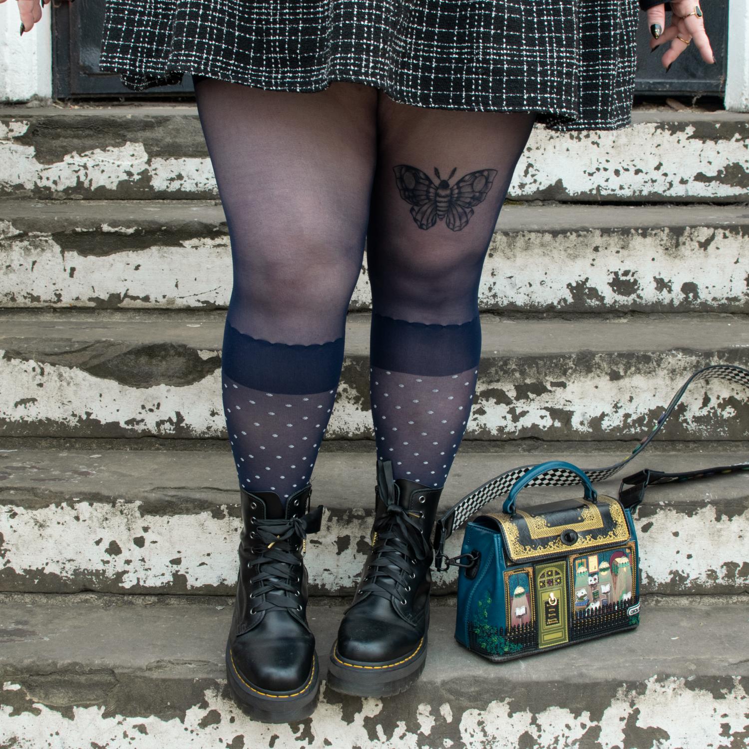 Seoul Chic Faux Sock Tights - Navy