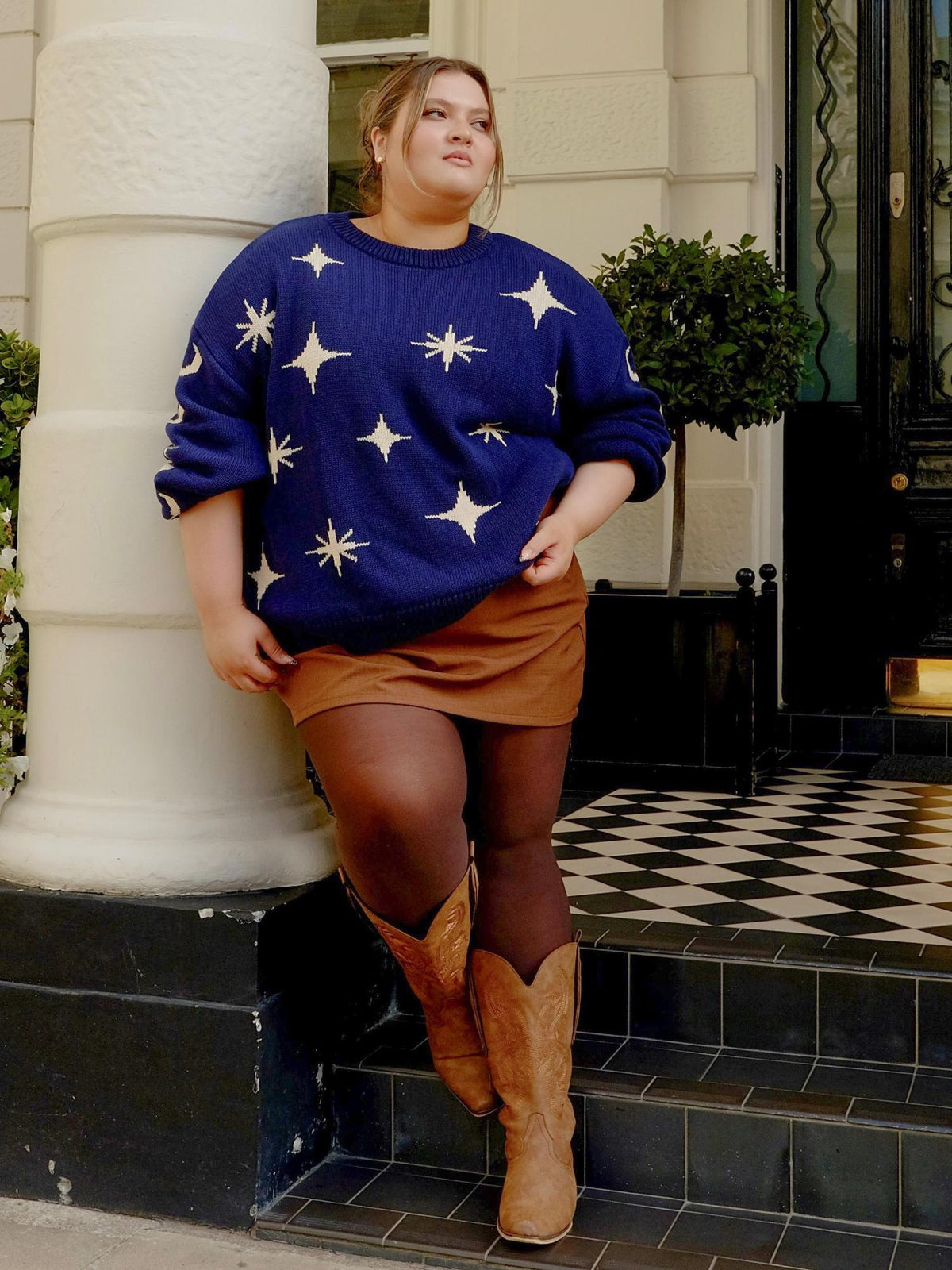 Chunky Knit Jumper - Stars - Navy/Cream