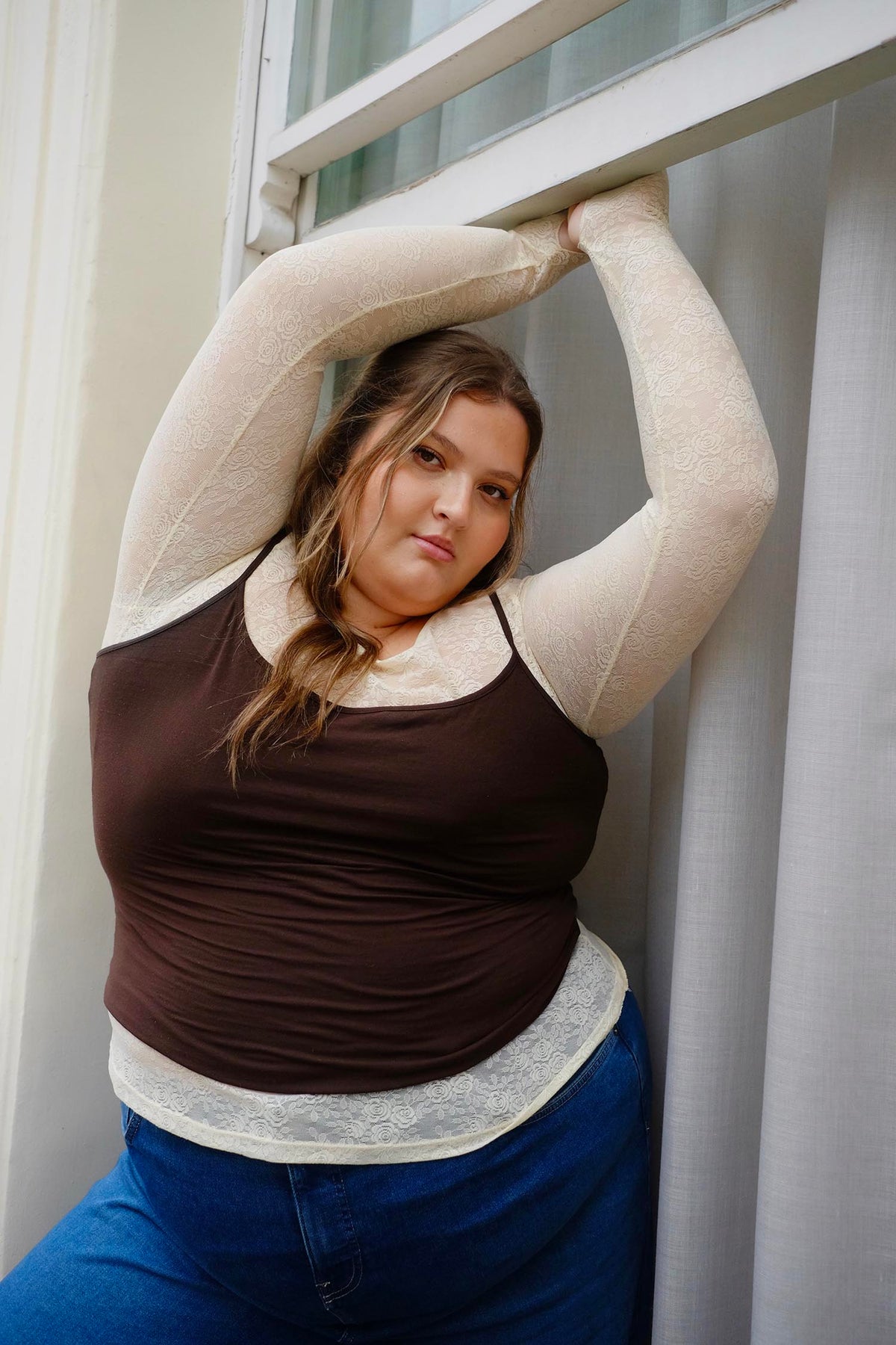 Rum Rose Lace Mesh Top - Cream