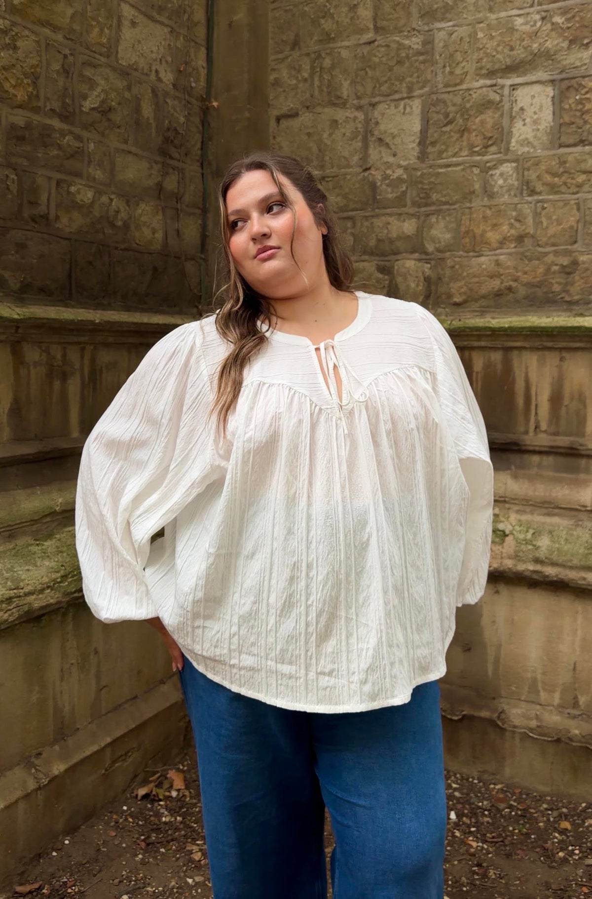 Iona Textured Woven Blouse - Cream