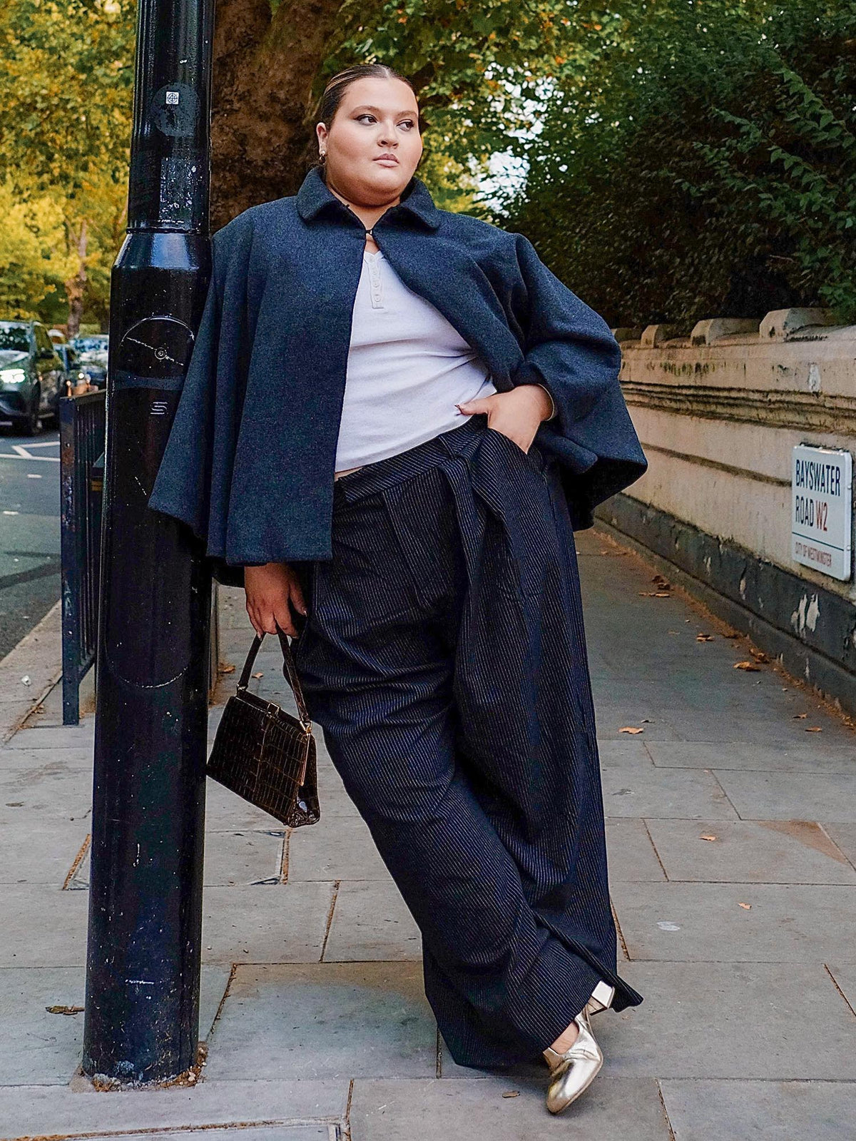Wool Collared Cape - Charcoal