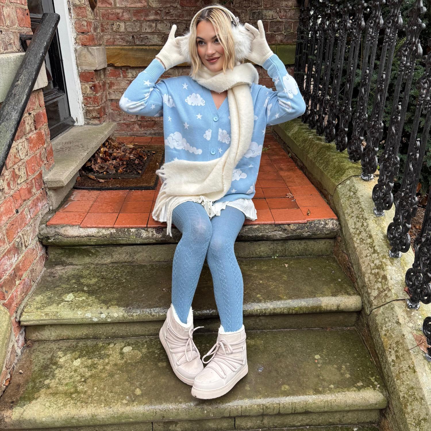 Grannies Cable Knit Wool Tights V2 - Denim