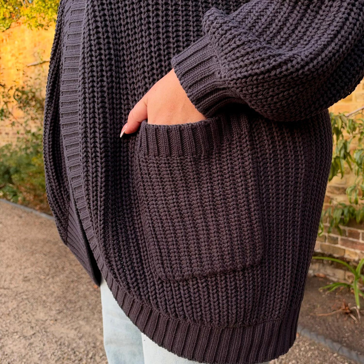 Chunky Knit Cotton Cardigan - Charcoal