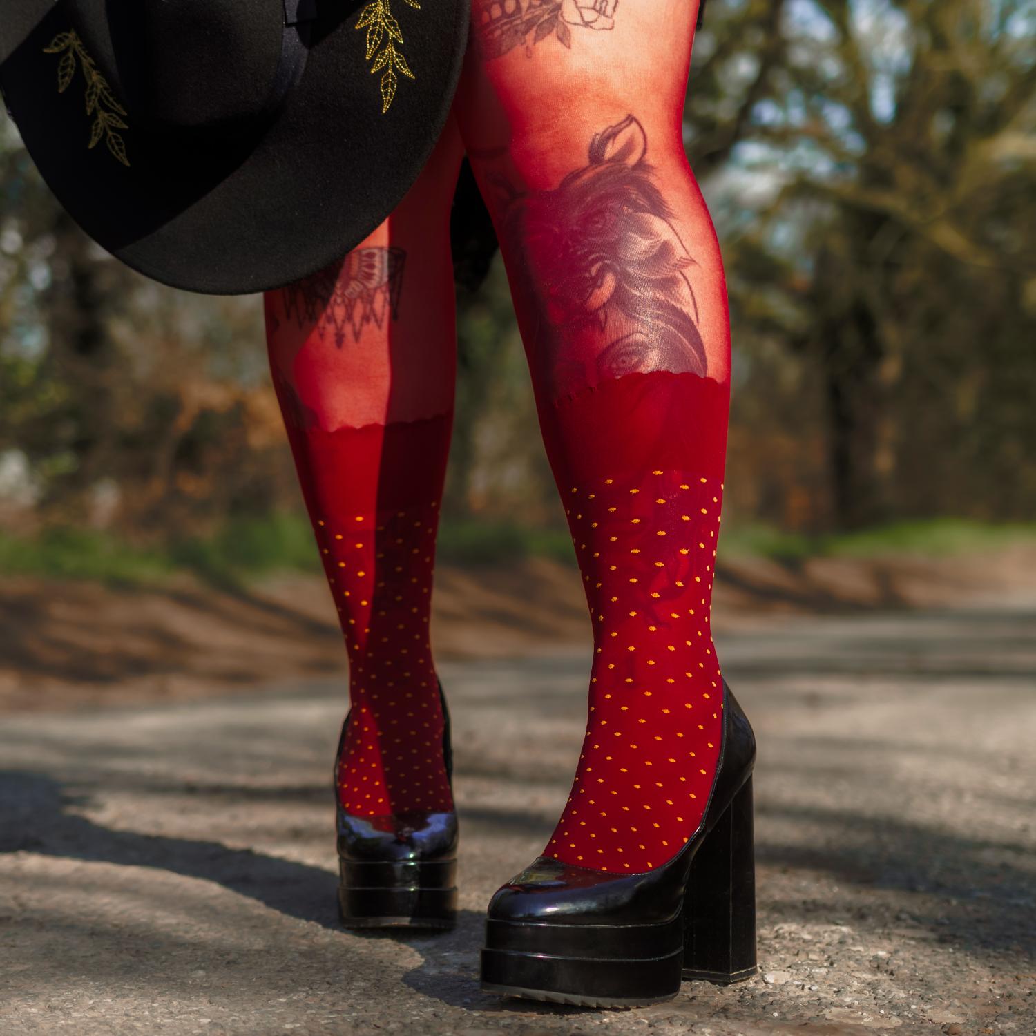 Seoul Chic Faux Sock Tights - Burgundy