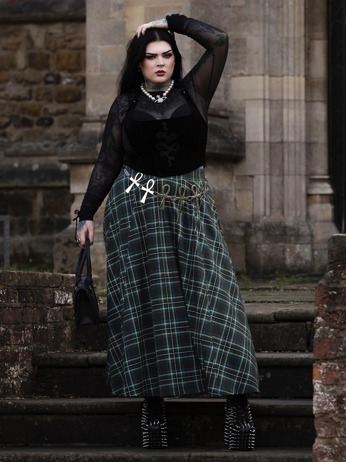 Islay Jersey Maxi A-Line Skirt - Green Tartan