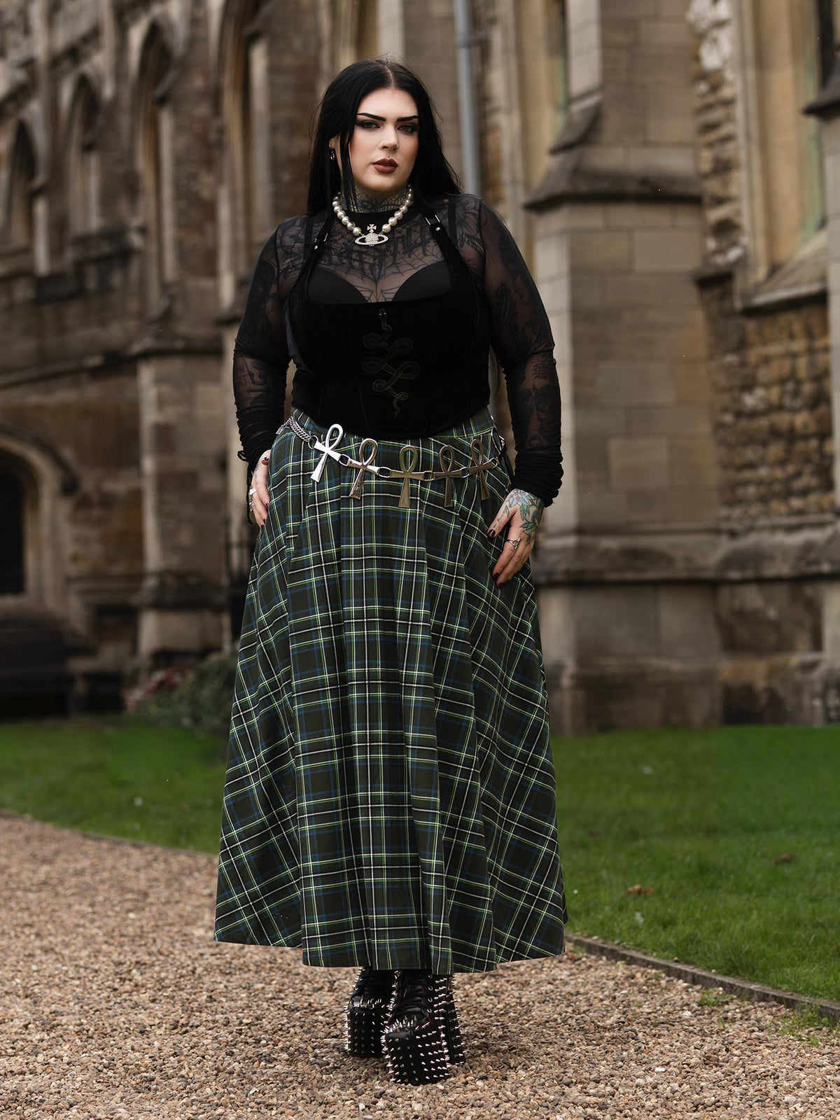 Islay Jersey Maxi A-Line Skirt - Green Tartan