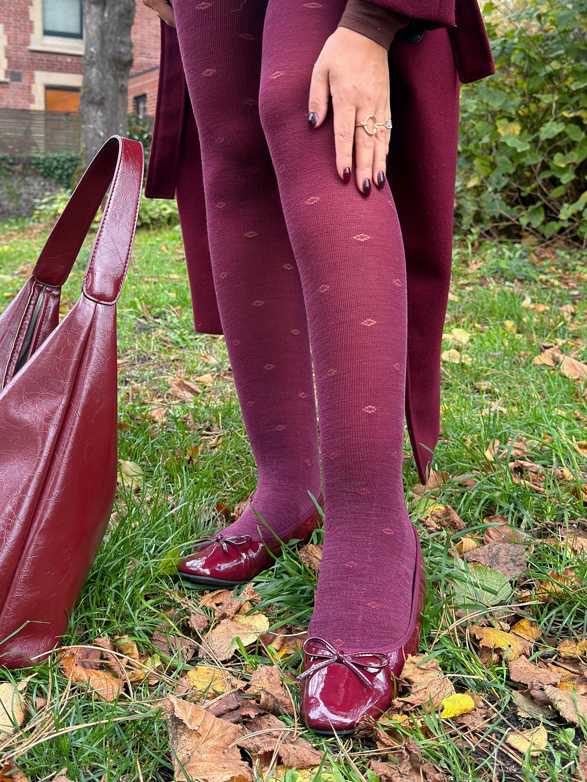 Wool Lace Tights - Ditsy Diamond - Cherry
