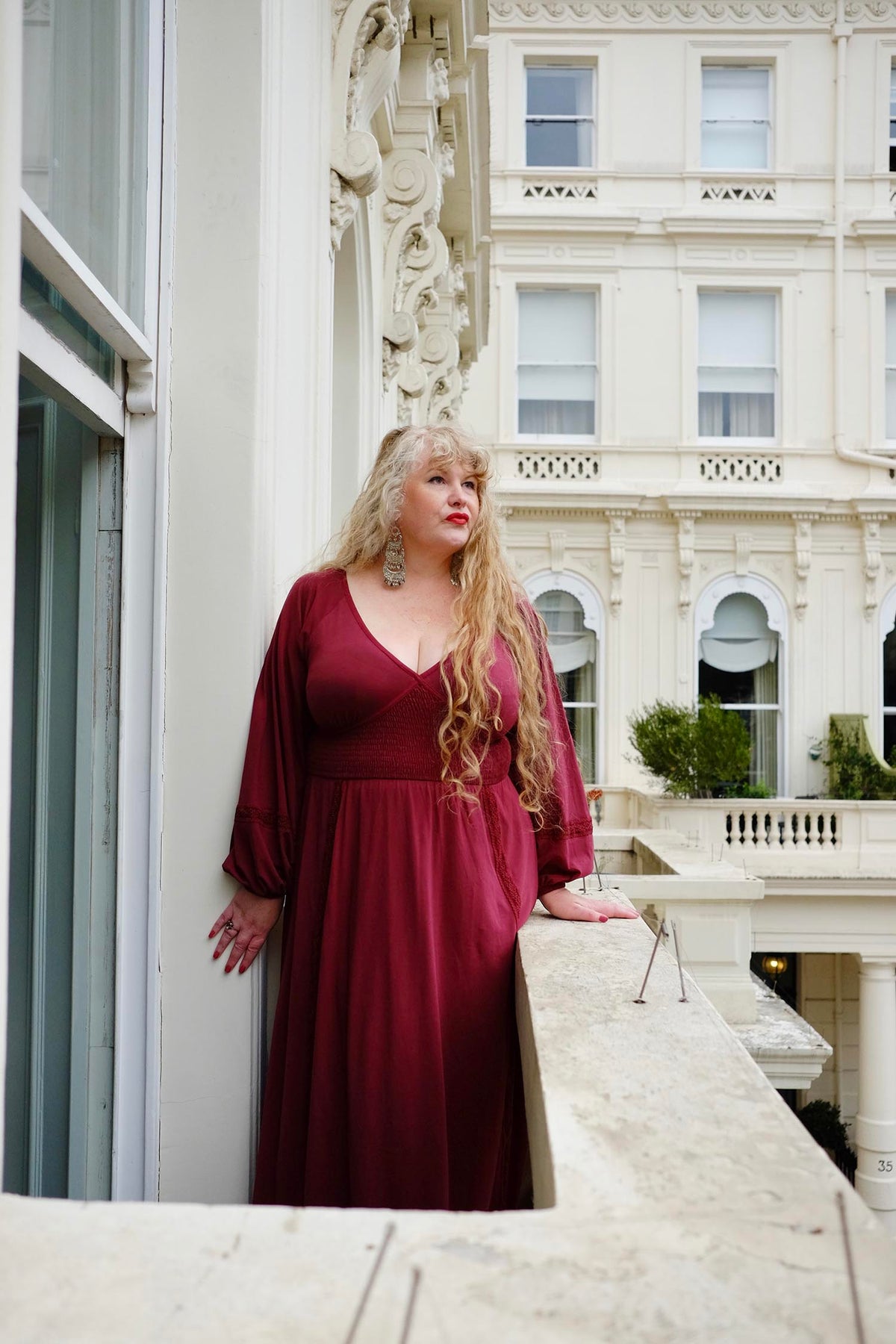 Skye Balloon Sleeve Lace Trim Dress - Burgundy
