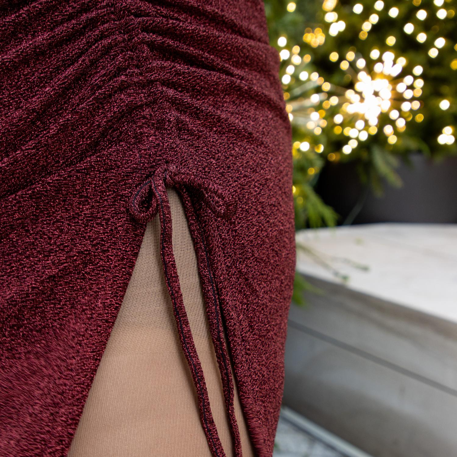 Lurex Long Sleeve Dress - Bordeaux