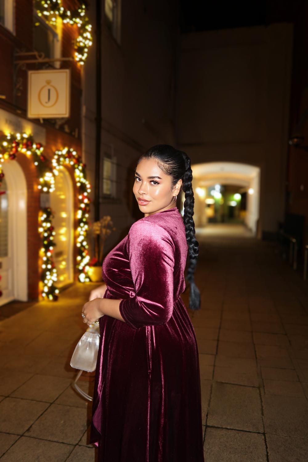 Velvet Wrap Dress - Cherry