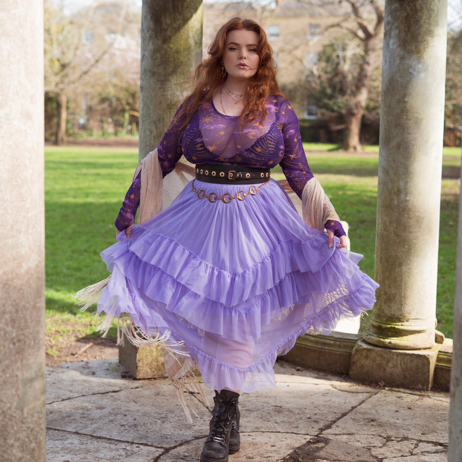 Maxi Mesh Skirt - Lavender Fields