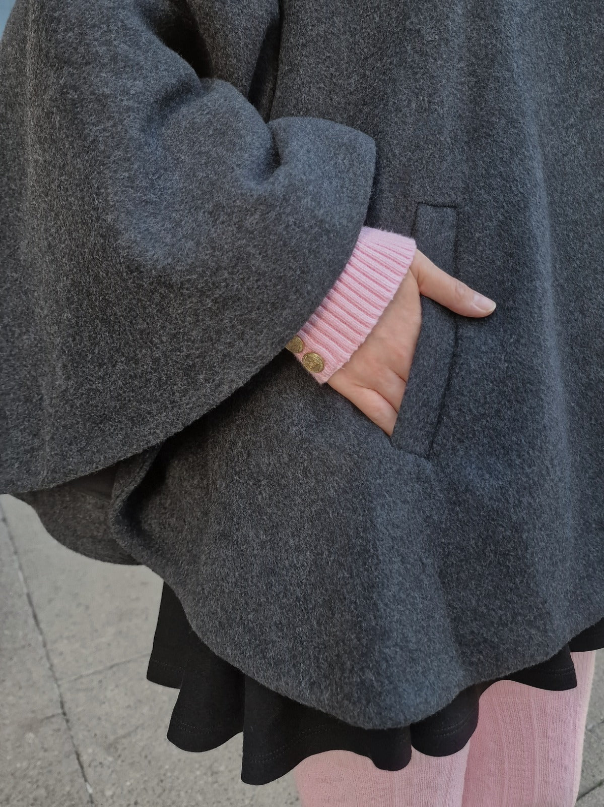 Wool Collared Cape - Charcoal