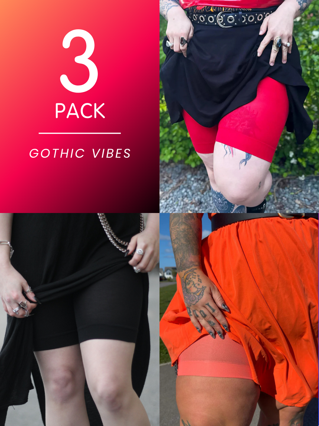 3 Pack Gothic Vibes Bundle - Stay Cool Chub Rub Shorts
