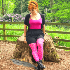 Woman wearing red checkboard racy tights